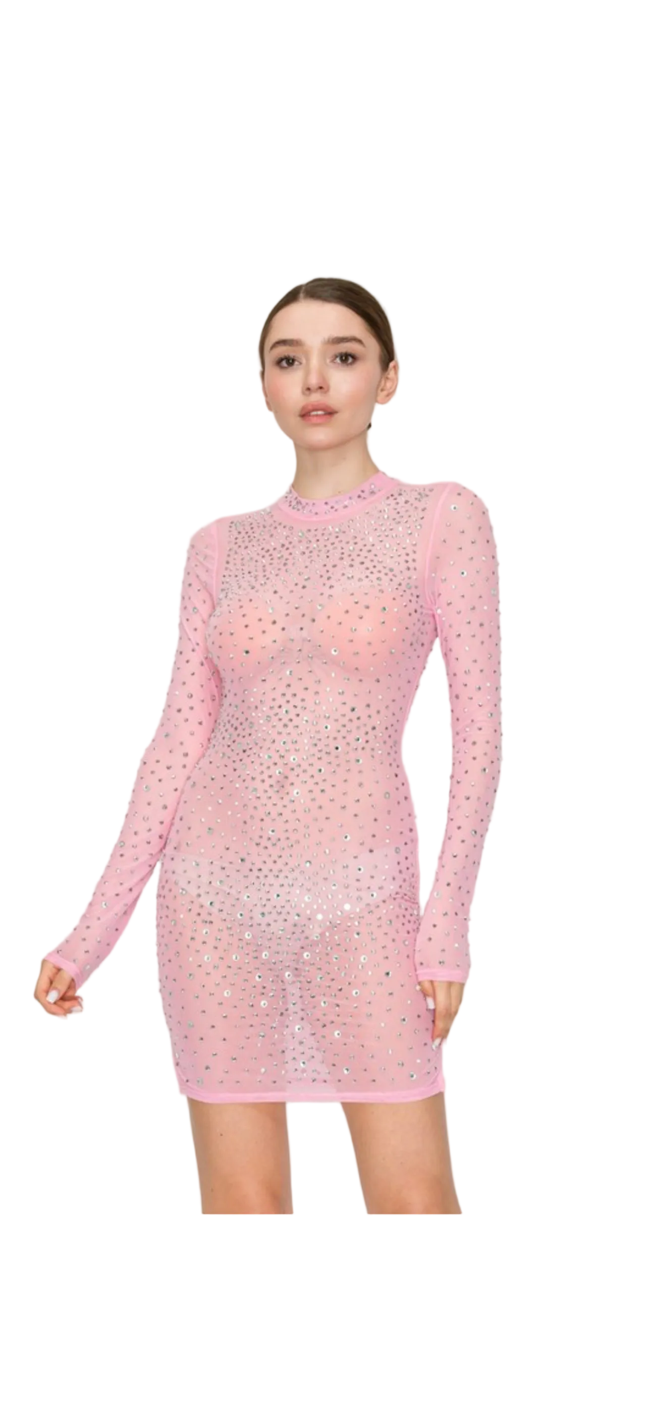 Sheer Obsession Sparkle Mini Dress Baby Pink